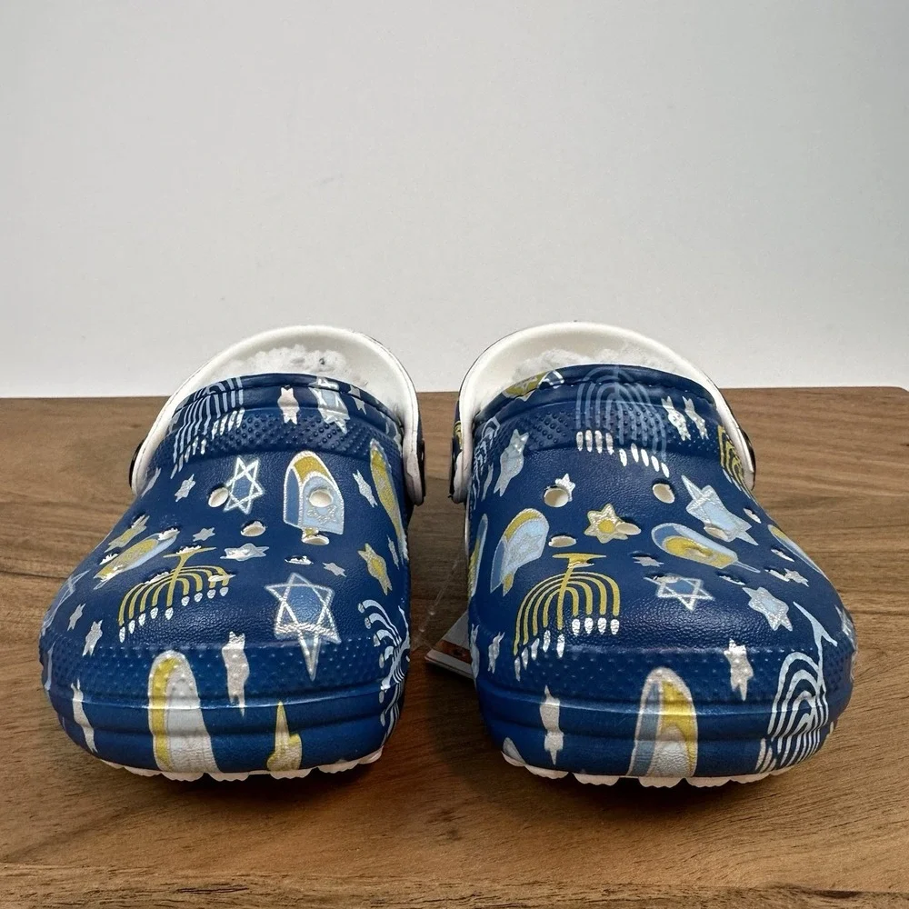 New Little Kids Crocs Classic Lined Blue Hanukkah Clogs Shoes Sandals Size‎ 5 C